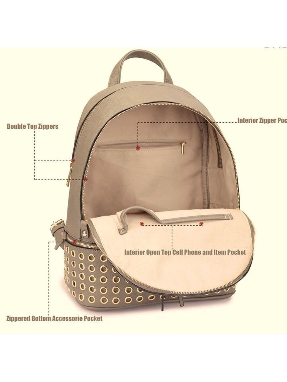Dasein Women’s Casual Faux Leather Backpack Bag Beige